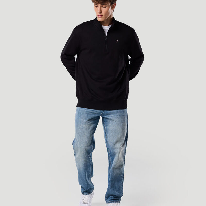 Su&eacute;ter de Cuello Alto con Cremallera Media para Hombre-NEGRO AZABACHE