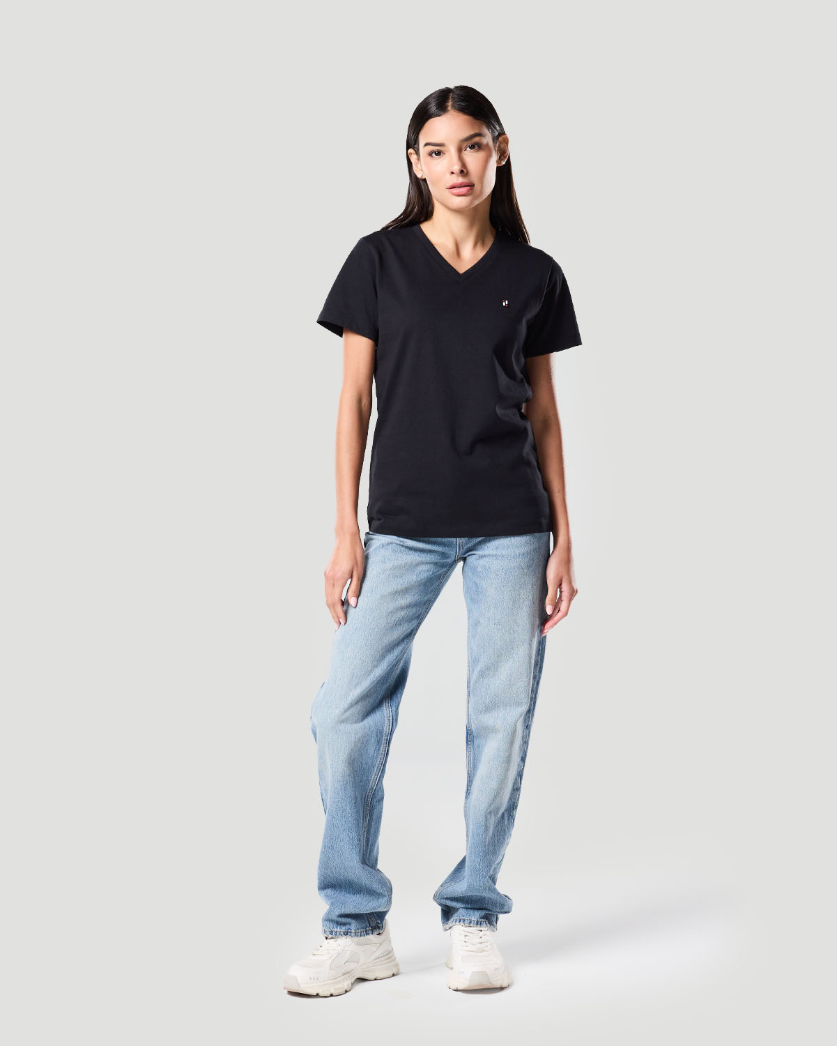 Camiseta de Cuello en V para Mujer-NEGRO AZABACHE